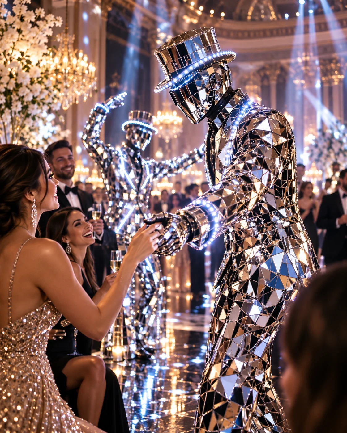 Imagen ilustrativa con IA de Mirror Man en evento elegante